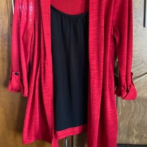 Red blouse with inner black shirt
